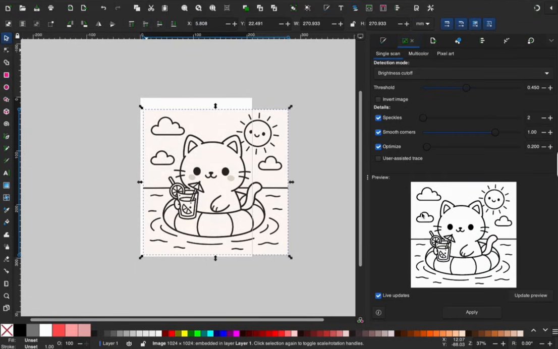 Inkscape Trace Bitmap面板,位图与单色预览并排