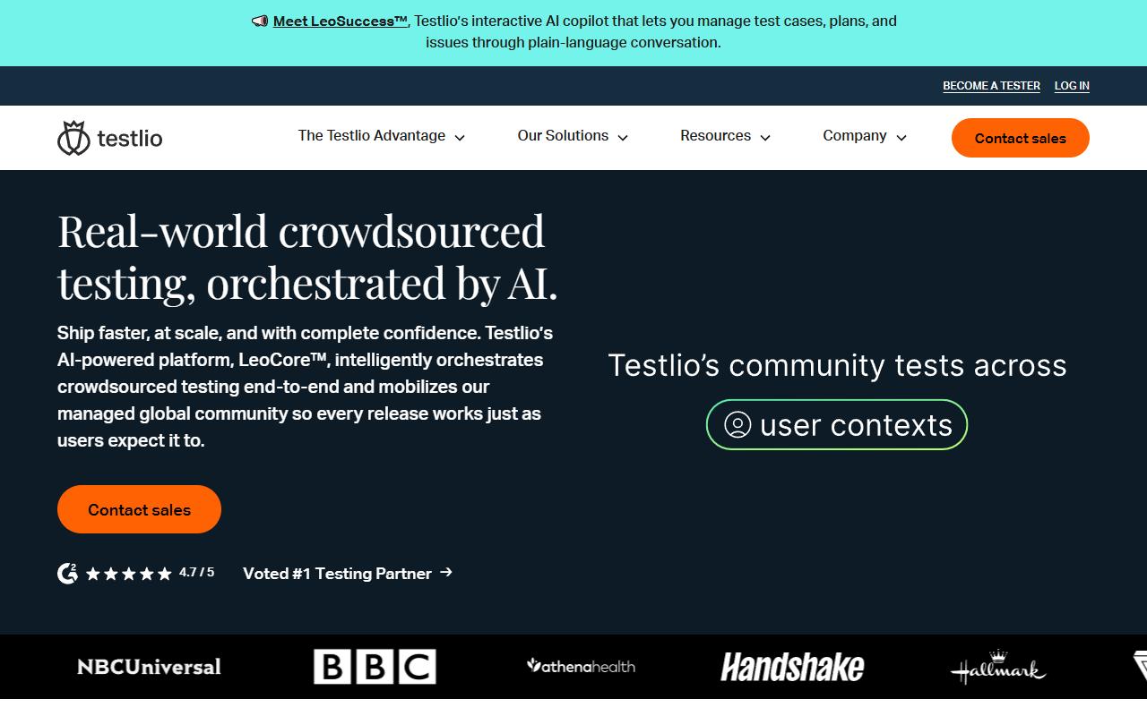 Testlio官方网站首页界面