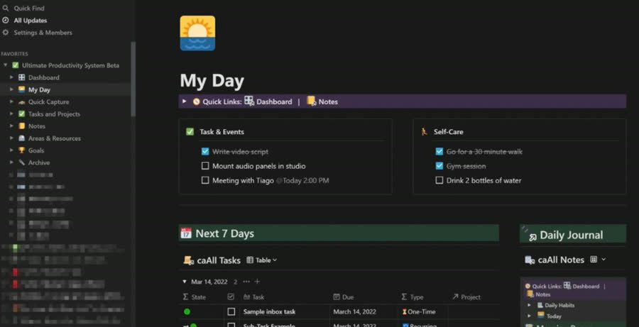 Ultimate Brain Notion第二大脑模板的My Day每日规划页