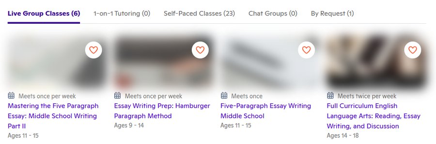 Teacher Jade's Writing Academy在Outschool上的课程列表:直播小班6门,自学课23门