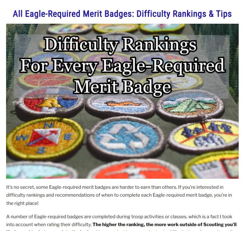 ScoutSmarts的必修徽章难度排名文章All Eagle-Required Merit Badges: Difficulty Rankings & Tips