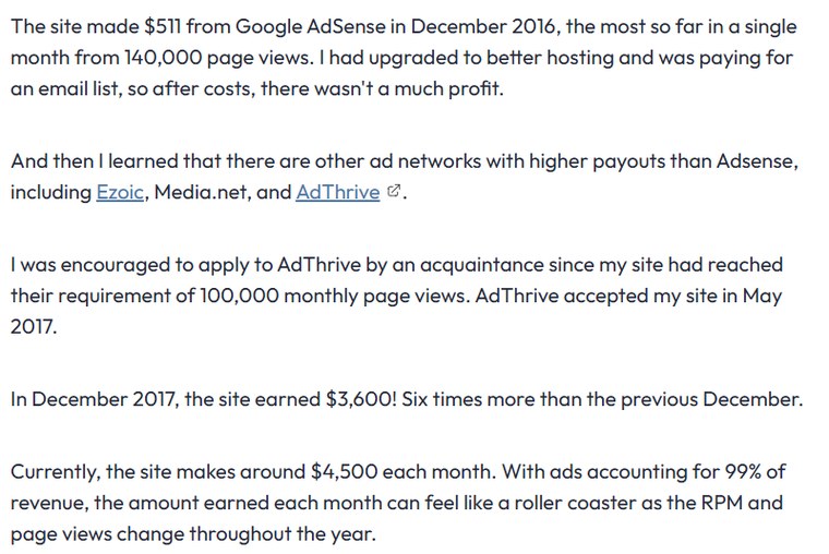 站长署名文章里写2016年12月AdSense 511美金、2017年12月AdThrive 3600美金