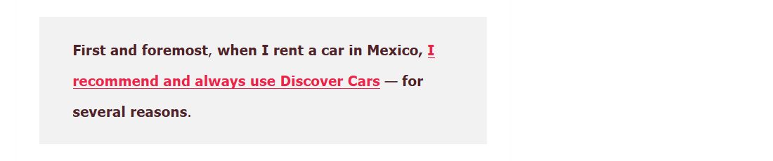 Travel Mexico Solo租车文原文:I recommend and always use Discover Cars