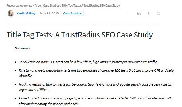 TrustRadius官方博客2020年5月11日发布的标题测试复盘文章头和摘要