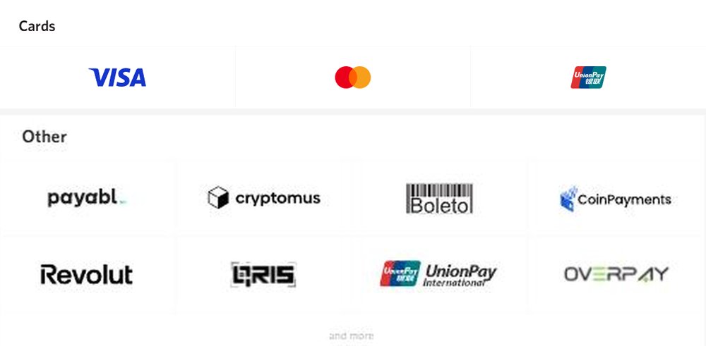 is*hosting付款方式页：卡支持Visa、Mastercard、银联，其他方式有payabl、cryptomus、Boleto、CoinPayments、Revolut、QRIS、UnionPay International、OVERPAY