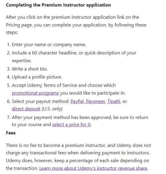 Udemy帮助中心premium instructor申请步骤,收款方式PayPal、Payoneer、Tipalti、美国直存