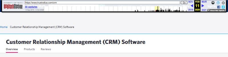 网页存档里2020年2月11日的TrustRadius CRM分类页,页面大标题没有List of Top