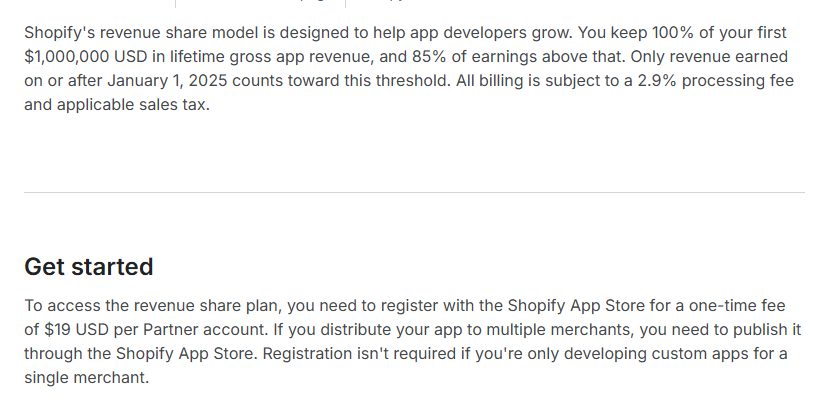 Shopify官方开发者文档,应用前100万美金收入开发者拿100%