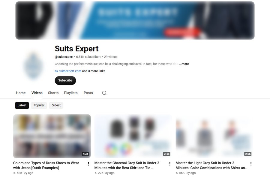 Suits Expert的YouTube频道页,6.81K订阅、29个视频,最新一条约两年前