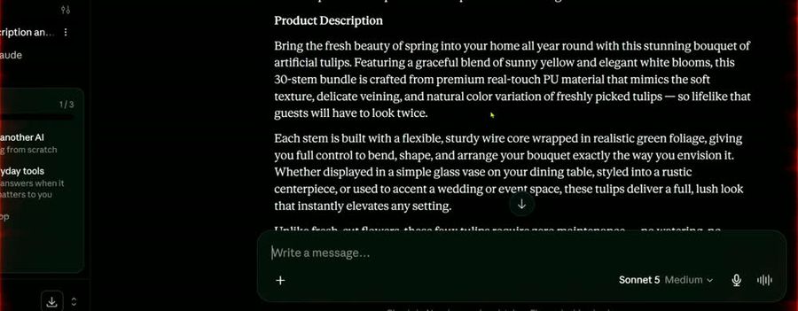 一位亚马逊卖家让Claude给自己的商品写商品描述的画面
