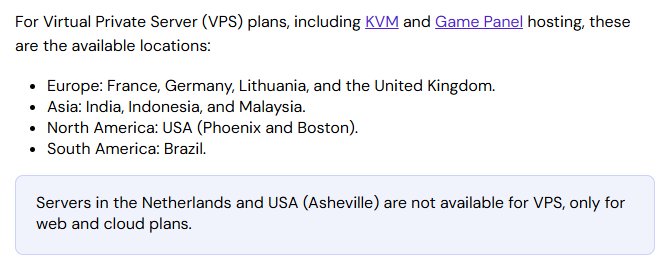 Hostinger帮助中心机房列表:VPS可选机房亚洲为India、Indonesia、Malaysia,没写城市