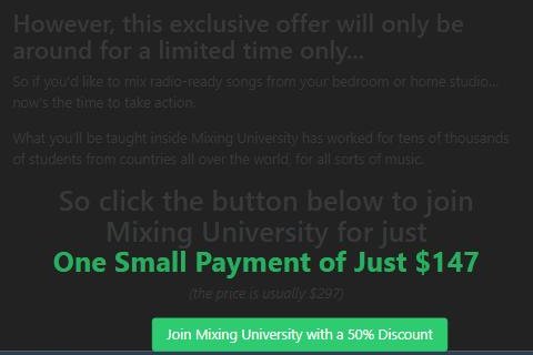 Mixing University混音课销售页:限时147美金,常规价297美金