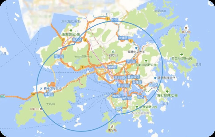 ZA Bank帮助中心给的开户区域示意图,蓝圈内是建议开户的香港主要城区