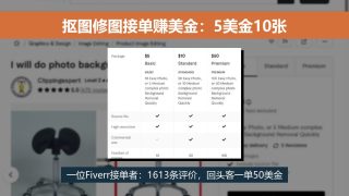 抠图修图接单赚美金：一位接单者5美金10张，攒下1613条评价