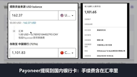 Payoneer怎么提现到国内银行卡：手续费1.2%–4%，1到3个工作日到账