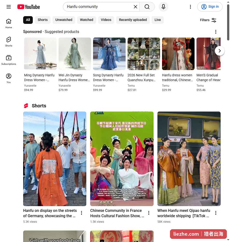 YouTube搜索Hanfu community海外汉服圈视频截图