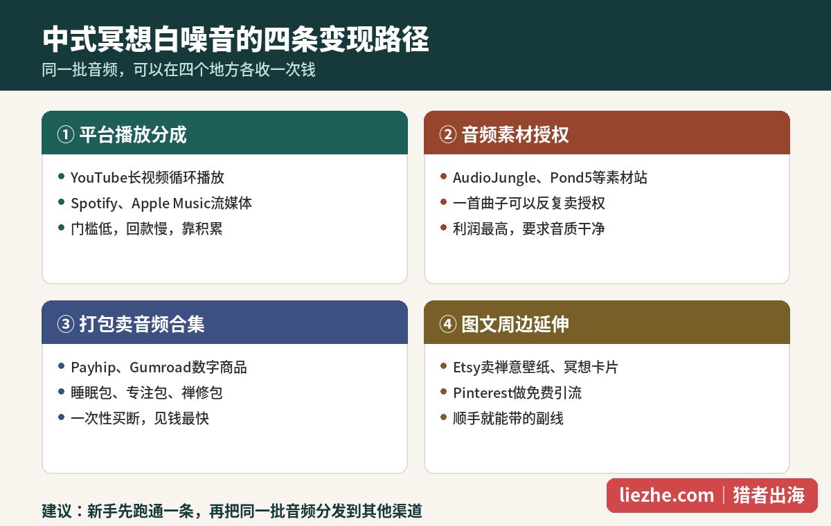 中式冥想白噪音出海的四条变现路径
